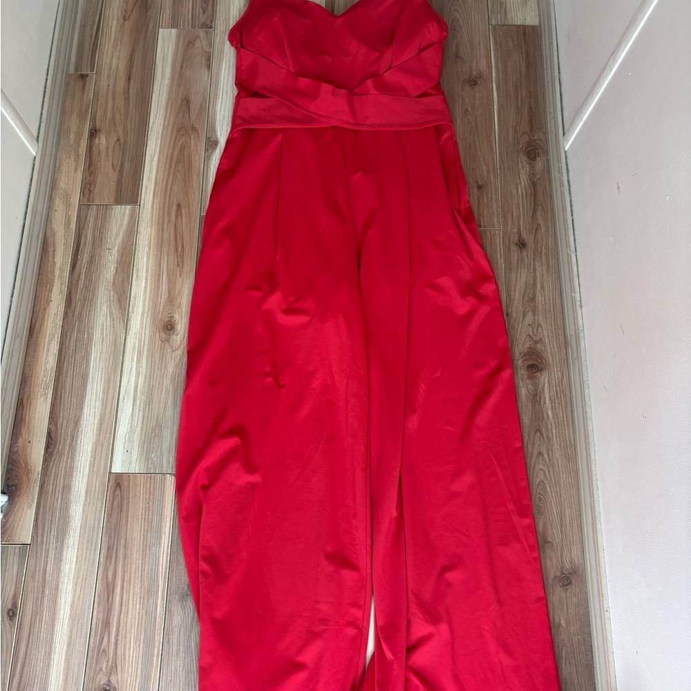 HALARA Red Strapless Wide-Leg Jumpsuit